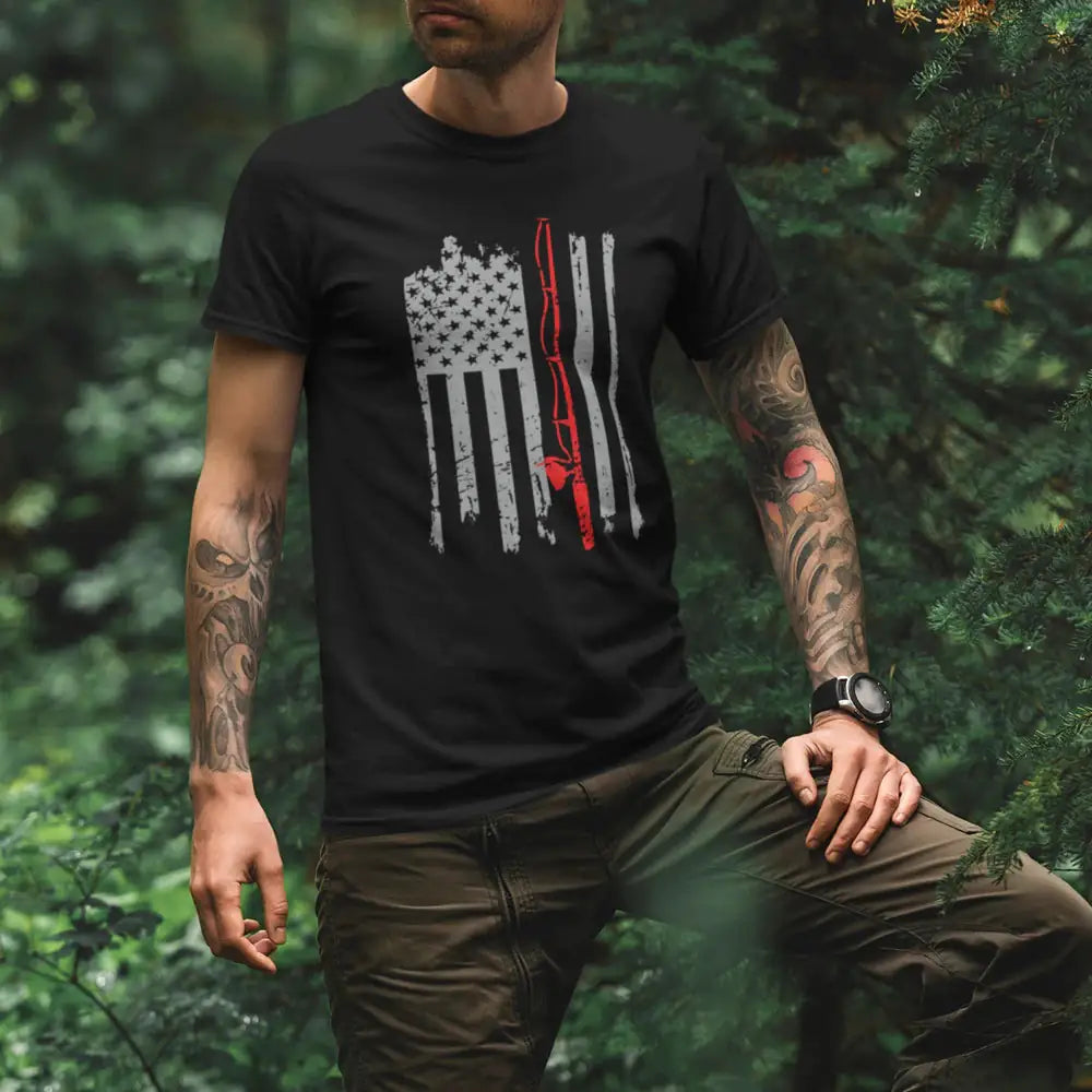 Fishing Rod American Flag Unisex T-Shirt