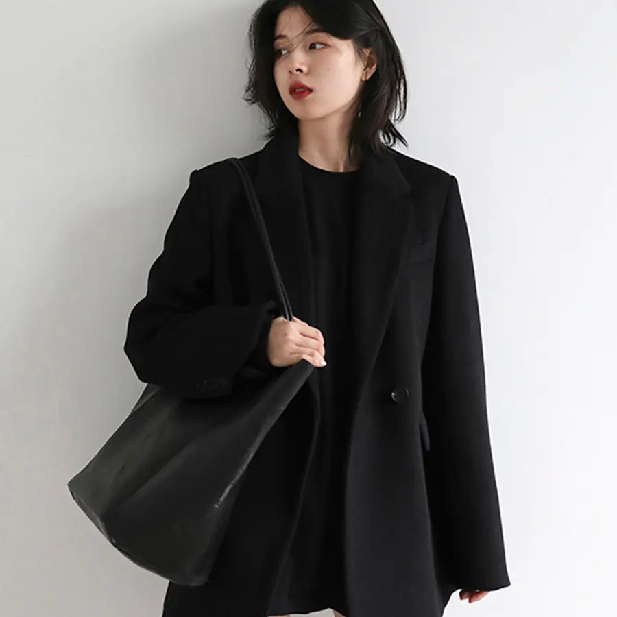 Women's Woolen Suit Coat with Wide Shoulders